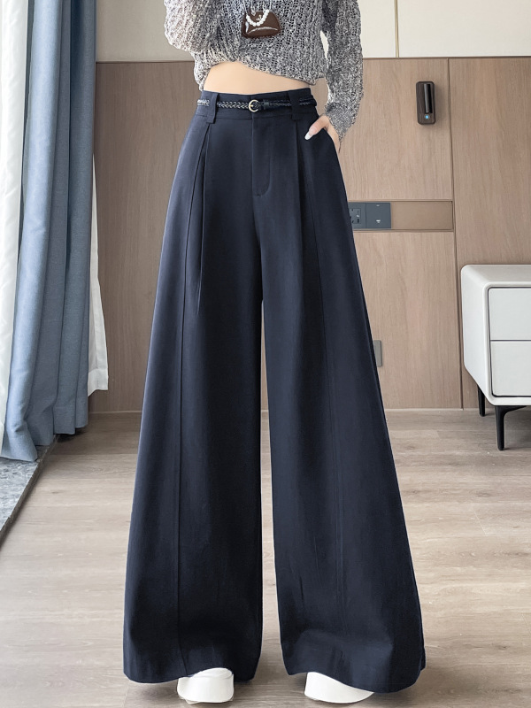 洗水棉西装裤女秋季新款高腰显瘦宽松垂感休闲直筒拖地阔腿裤|undefined