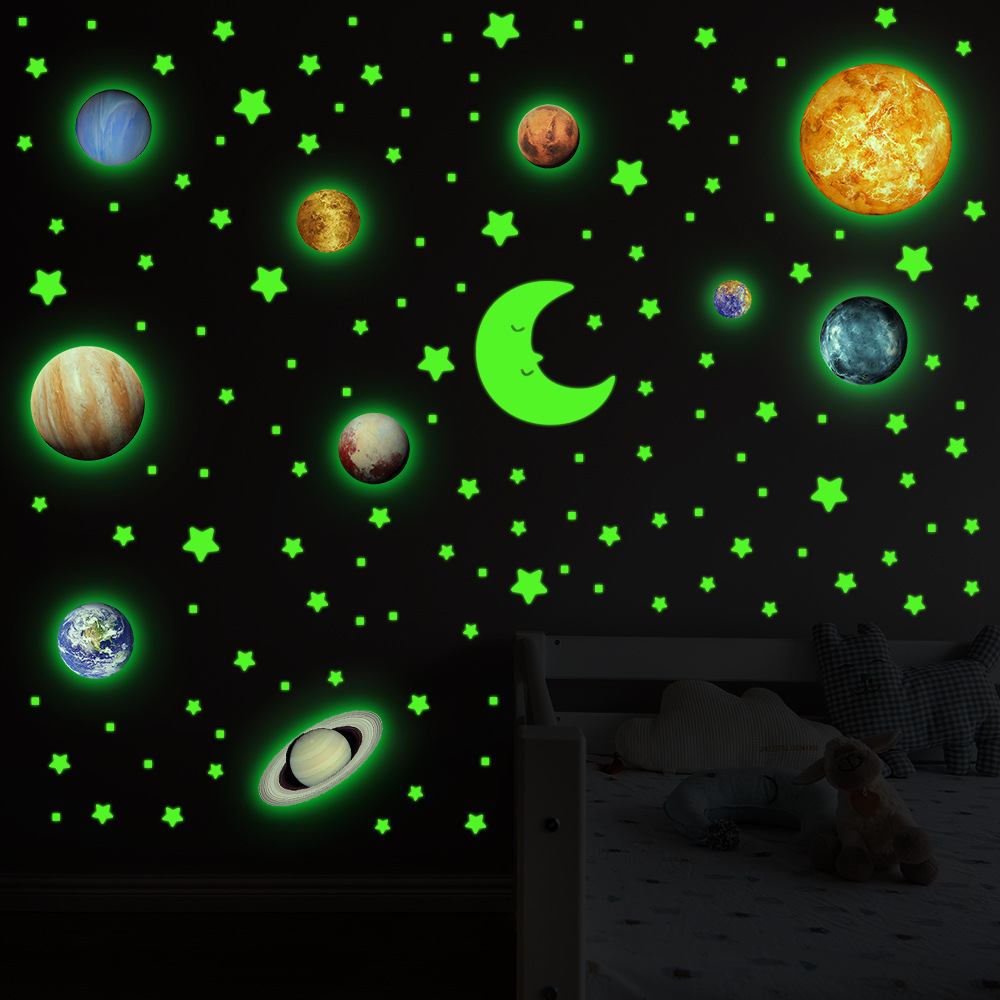 Amazon Hot Selling Cartoon Star Nine Planets Children's Room Bedroom Wall Beautification Decorative Luminous Stickers