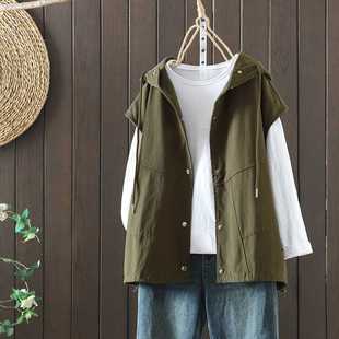 2025 Spring New Cotton and Linen plus size Artistic Hooded Loose Jacket Shoulder Blouse
