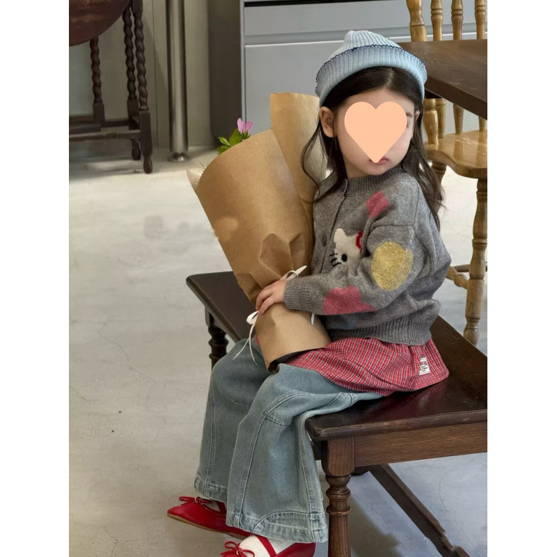 韩版童装秋新款女童洋气卡通提花针织开衫甜美可爱毛衣外套上衣潮|undefined