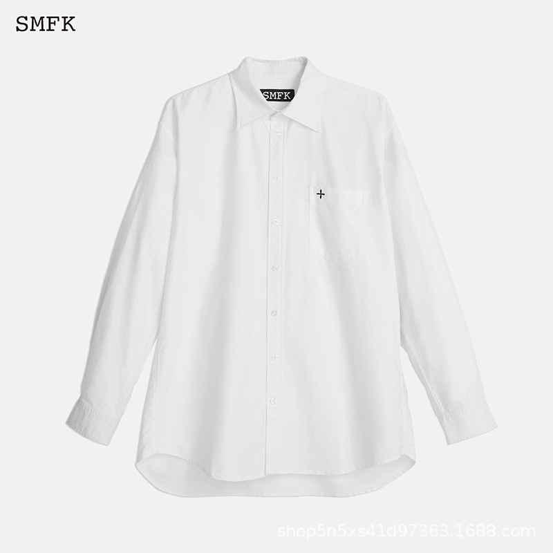 SMFK クロスクラシックシャツ CP003B/W セレブ風刺繍無地ルーズトップス|undefined