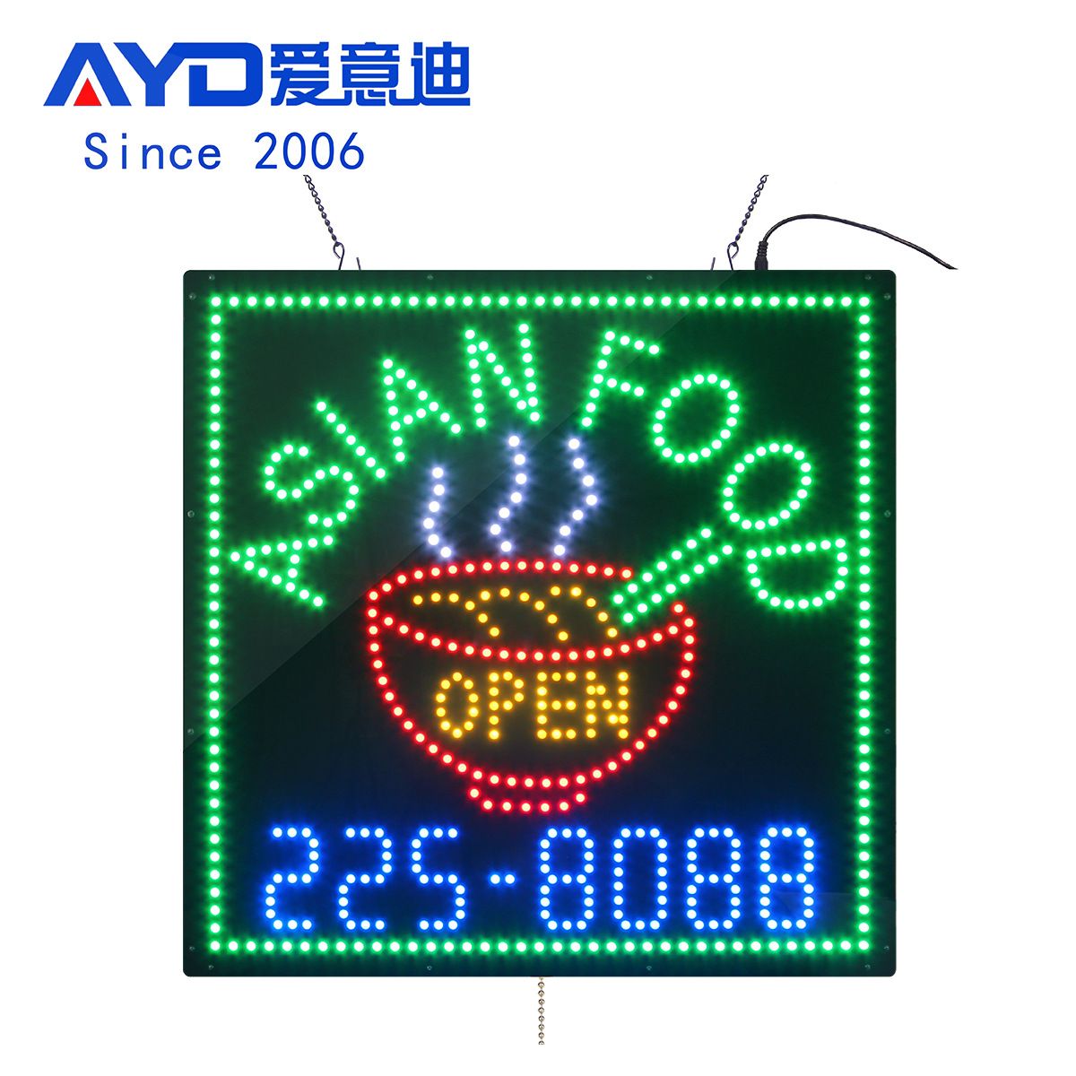 LED广告牌炫彩灯箱 LED ASIAN FOOD Sign 75x75cm 可编辑电话号码