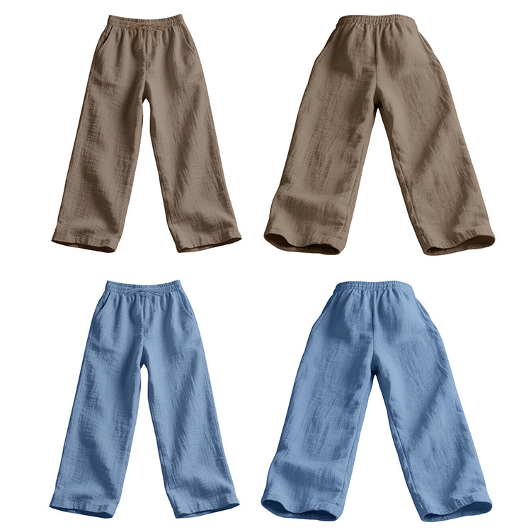 Men's Linen Casual Trousers Summer Loose Straight Leg Beach Pants Solid Color Breathable Resort Style Menswear_viptrois.com