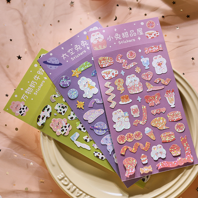 Dibujos animados hechos a mano de PVC flash película pegatinas leche sal Goka mano cuenta pegatinas lindo pegatinas Corea Goka material pegatinas