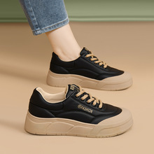 盾狐面包鞋女款厚底百搭2024秋季加绒板鞋耐磨复古松糕休闲鞋加绒