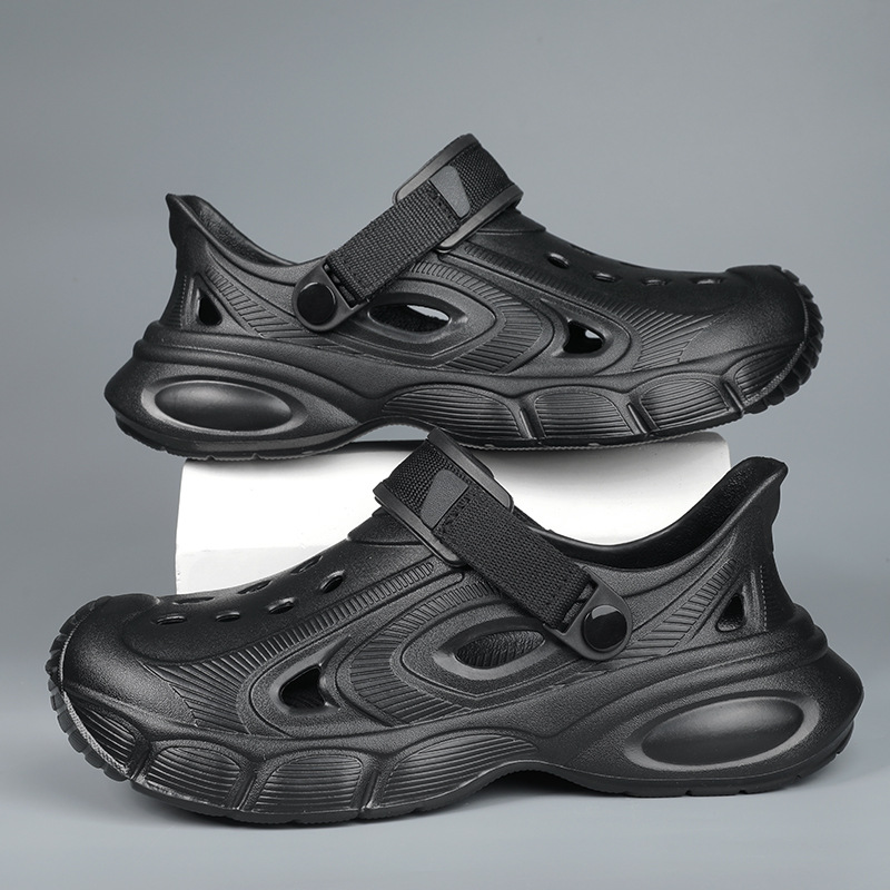 Zapatos de agujero de hombre 2025 verano nuevo estilo de arena al aire libre trawl de playa con suela gruesa interior antideslizante de dos usos zapatos de agujero para el cabello