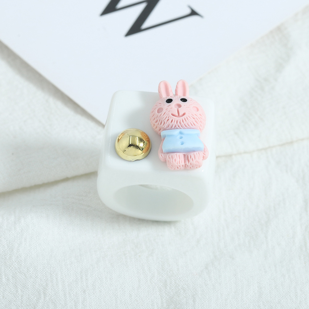 Wholesale Cartoon Bear Resin Candy Color Ring Nihaojewelry display picture 6