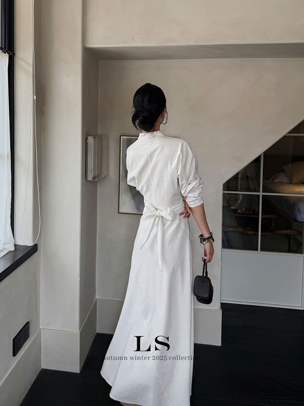 【LS新品牌】黑标极简大牌 早秋上新极简时尚通勤v领连衣裙30198#|undefined