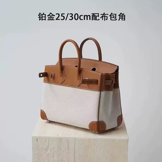 跨境铂金包帆布拼swift牛皮大容量包通勤真皮手提单肩斜挎女包包