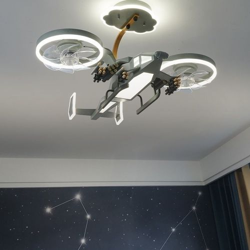 ij飞机风扇灯儿童房男孩卧室吊灯创意阿凡达战斗直升机模型房间灯