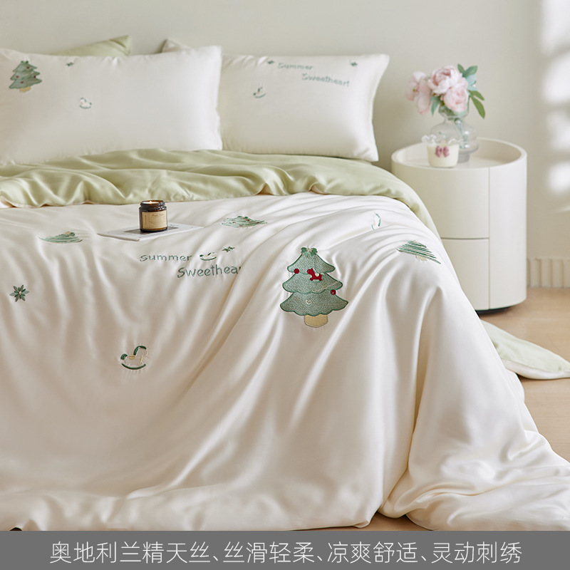 Un juego de cuatro piezas de verano de lujo ligero Lanjing Tensi 2025 nuevo estilo seda de hielo ropa de cama fresca funda de edredón ropa de cama de estilo princesa