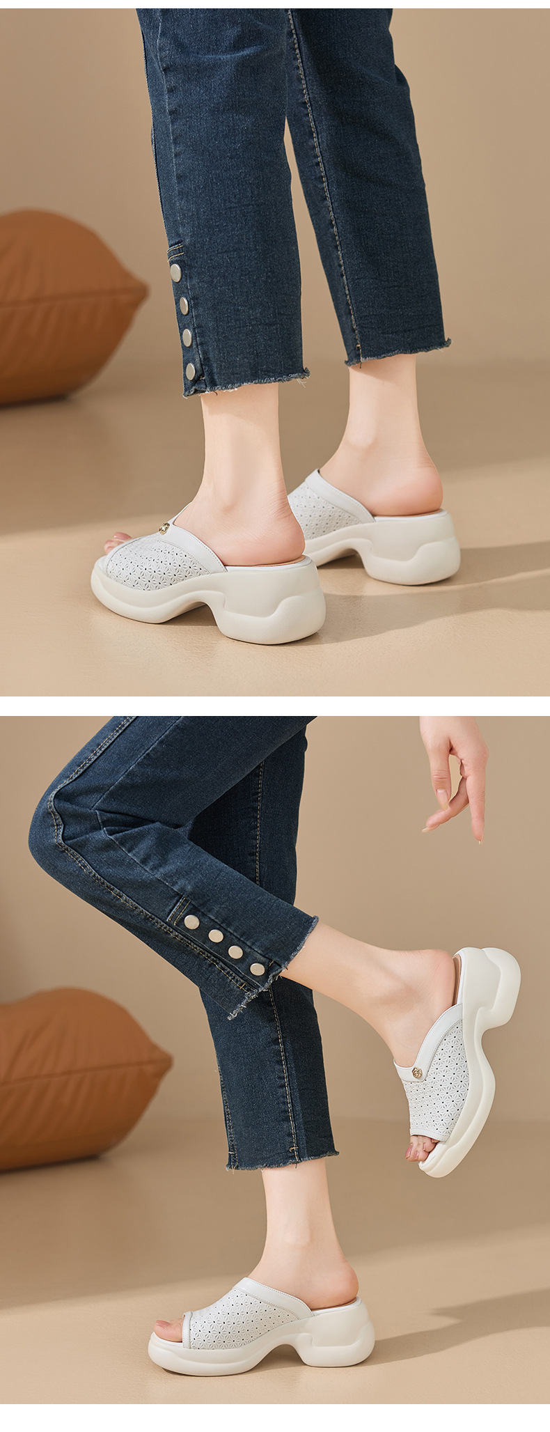 Sandal cao gót nữ mũi hở đế dày 6,5 cm phong cách đơn giản — màu trắng ngà chi tiết 8