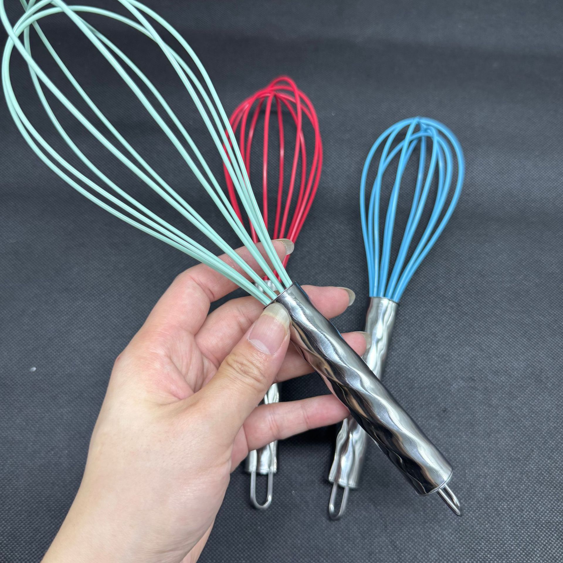 Silicone Manual Egg Beater With Stainless Steel Handle Tool_voghion.com