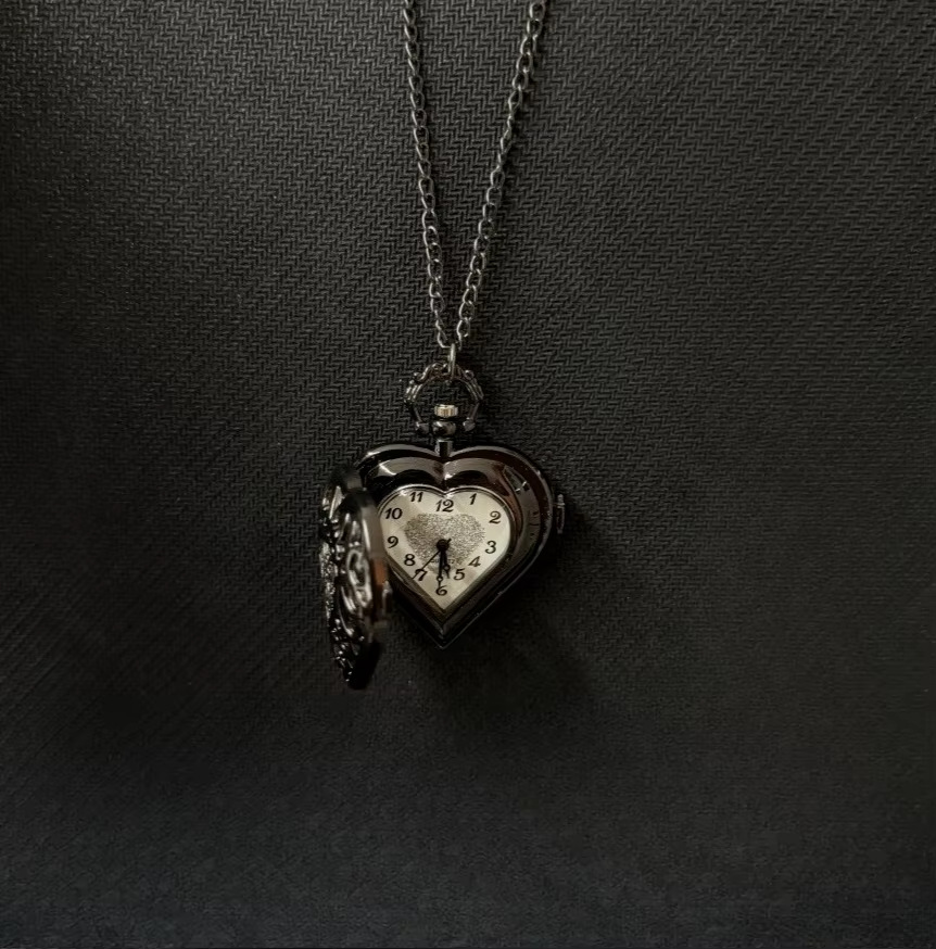 Vintage Heart Keychain Pocket Watch Pendant Star Moon Necklace_voghion.com