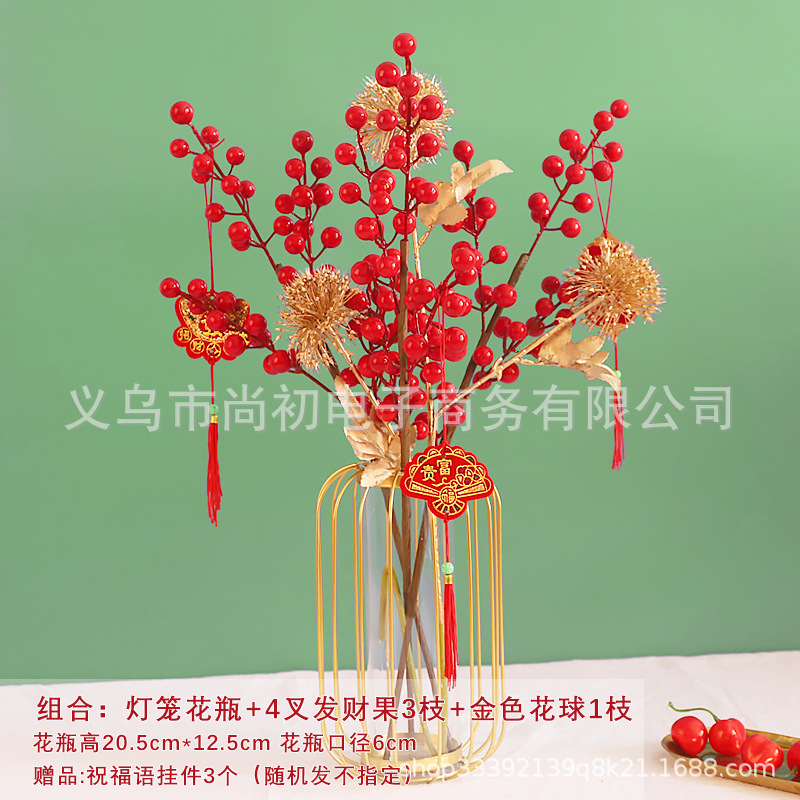 Fortuna fruta pequeña flor de fruta roja fruta acebo planta verde decoración sala de estar flor falsa casa nueva planta casa Decoración