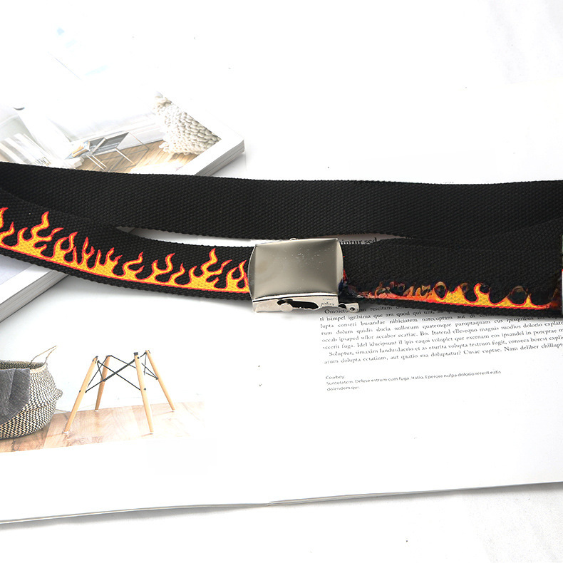In stock Harajuku fashion hip hop Korean fashion Men's canvas belt personality casual flame belt factory direct supply_viptrois.com