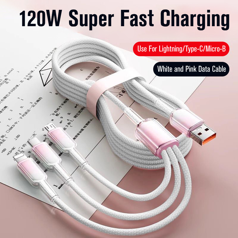120w アイスクリスタルグラデーション 1 対 3 データケーブル、Apple、Android、Huawei の超高速充電に適したスリーインワン充電ケーブル|undefined