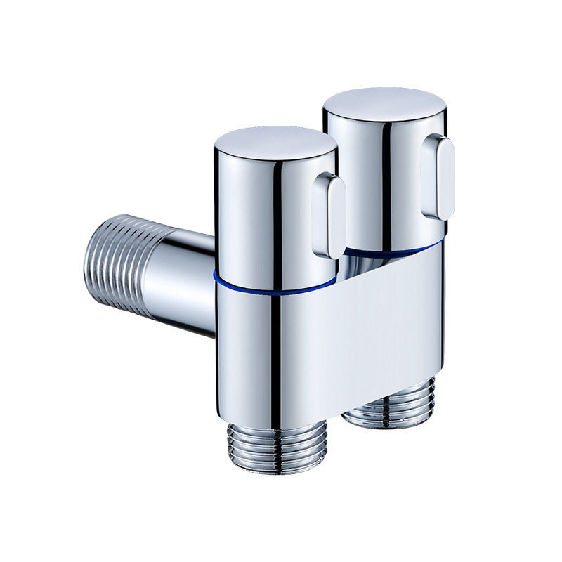 Cobre de doble control de uno en dos-Válvula de ángulo de salida de acero inoxidable de tres vías de doble cabeza hogar mini lavadora multi-función grifo