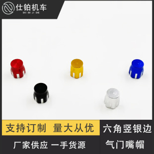 Personalized Car Tire Accessories Hexagonal Vertical Silver Edge Valve Cap Modification Parts Exclusively for Cross-Border Supply