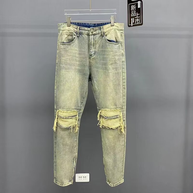 American Street Washed Old Ripped Jeans Men's Spring and Autumn Straight Loose European and American High Street Vibe Style Long Pants