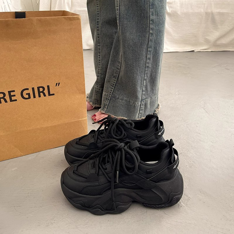 European Station Thick Bottom Dad Shoes Women's Spring and Autumn Street Show Small Feet 2024 New Height Increase Casual Sports Shoes 