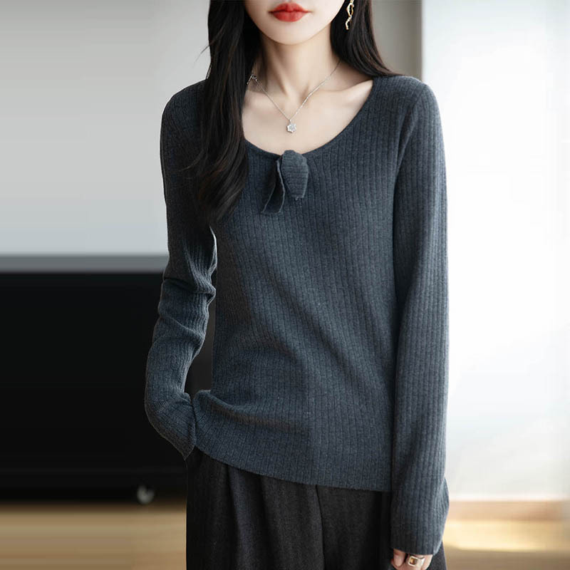 法式设计感蝴蝶结内搭针织衫女2025秋冬新款精纺细毛显瘦打底毛衣|undefined