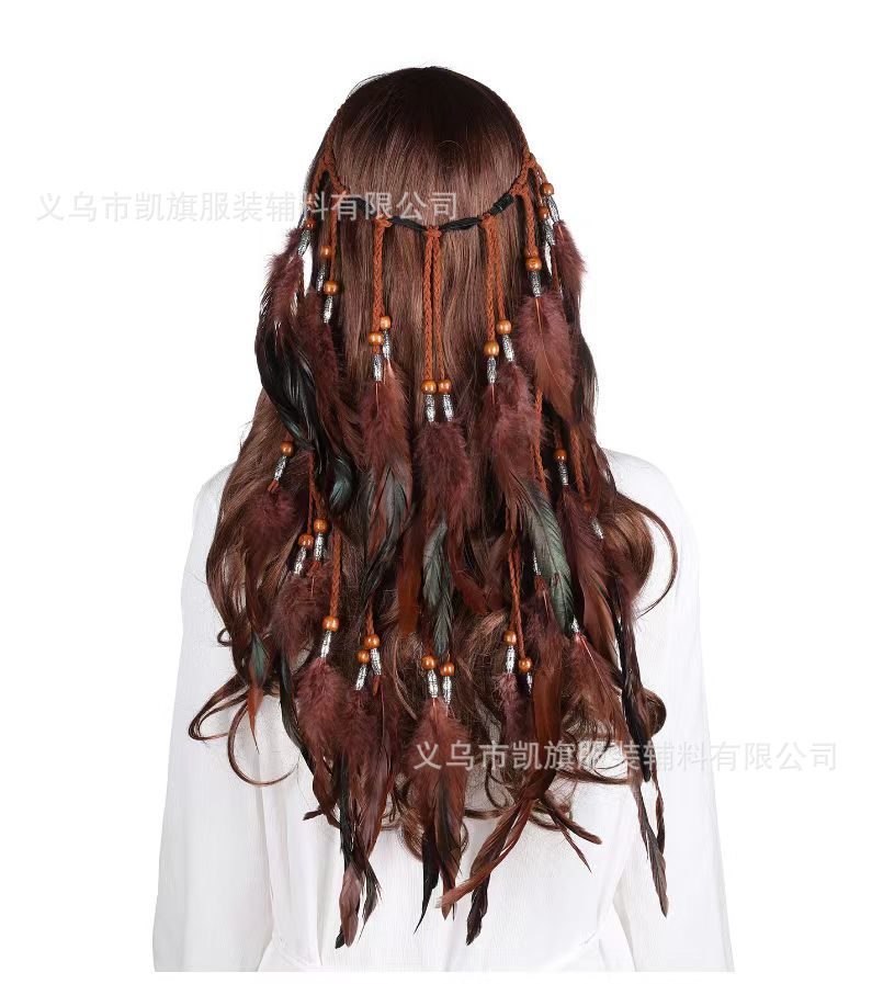 Europa y América Bohemia pluma de pavo Real Banda de pelo moda hippie estilo étnico headwear accesorios para el cabello Yiwu venta al por mayor
