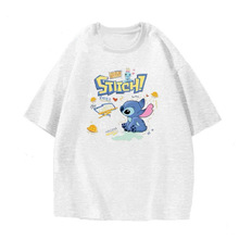 纯棉后包领 日系卡通印花史迪仔短袖圆领T恤男女款宽松休闲上衣