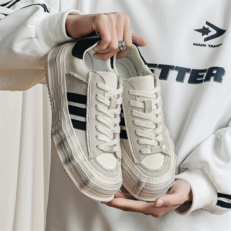 Белые туфли из трех брусьев холст туфли нишевые оригинальные старые растворенные туфли