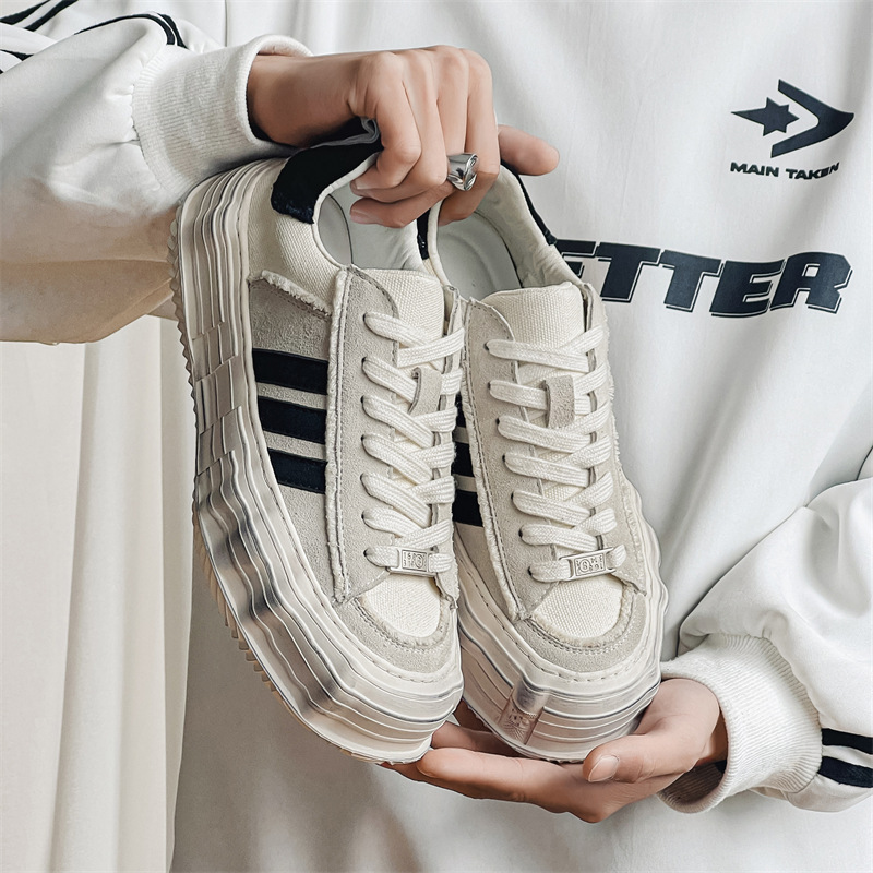 White Shoes Three Bar Canvas Shoes Niche Original Dissolved Shoes German Training Shoes Thick Slab Shoes Japanese Men's Shoes