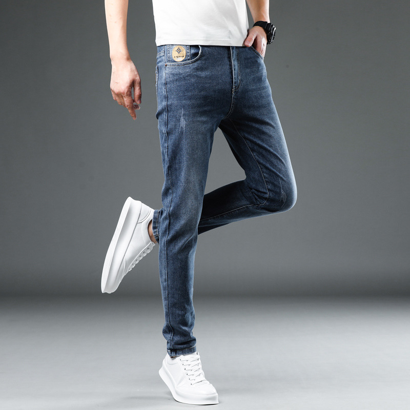 Jeans hombres rectos delgados de los hombres marca de moda primavera y otoño casual cuatro estaciones regulares pantalones largos rectos 2023 nuevo