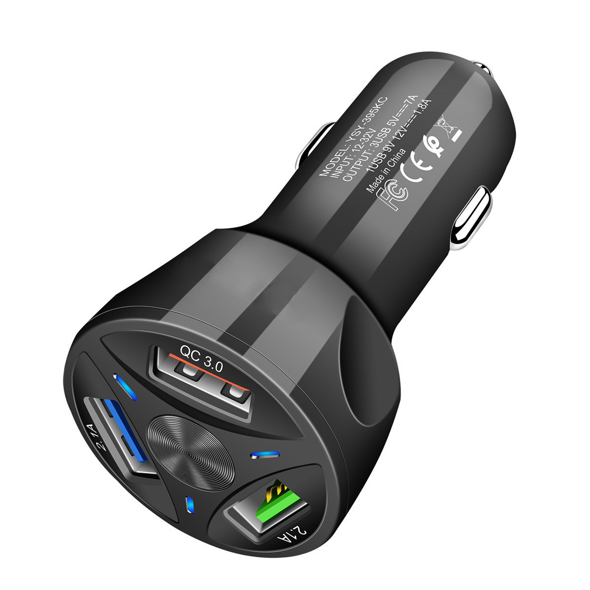 3 USB Car Charger QC3.0 Fast Charging Car Charger Tri-Amp Car Phone Car Fast Charger Swivel Adapter