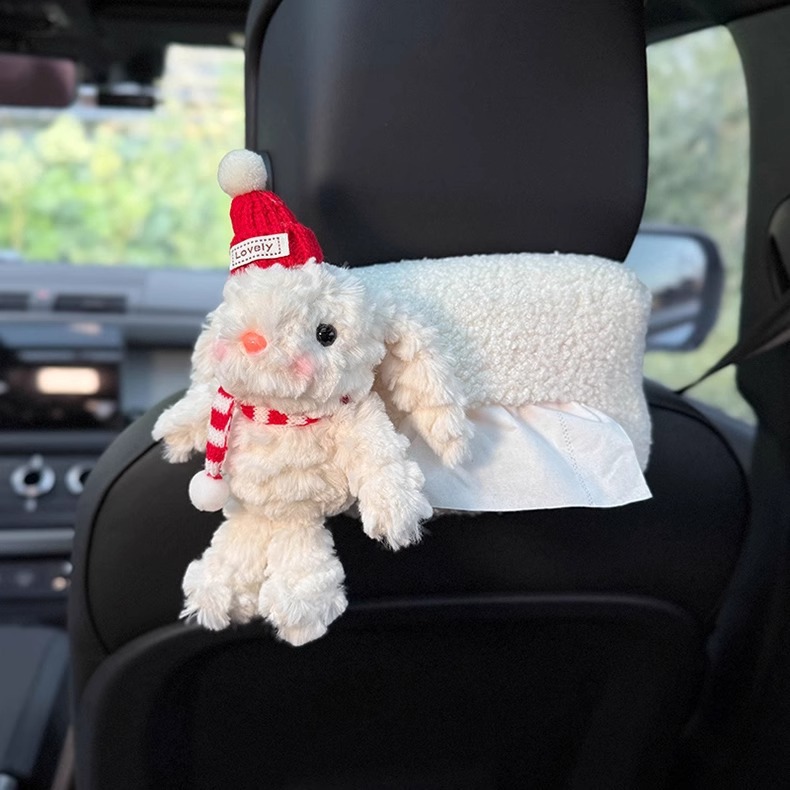 Caja de pañuelos de papel de dibujo de coche de conejo creativo almacenamiento en coche colgante 2025 nuevo sentido muñeca de coche señoras