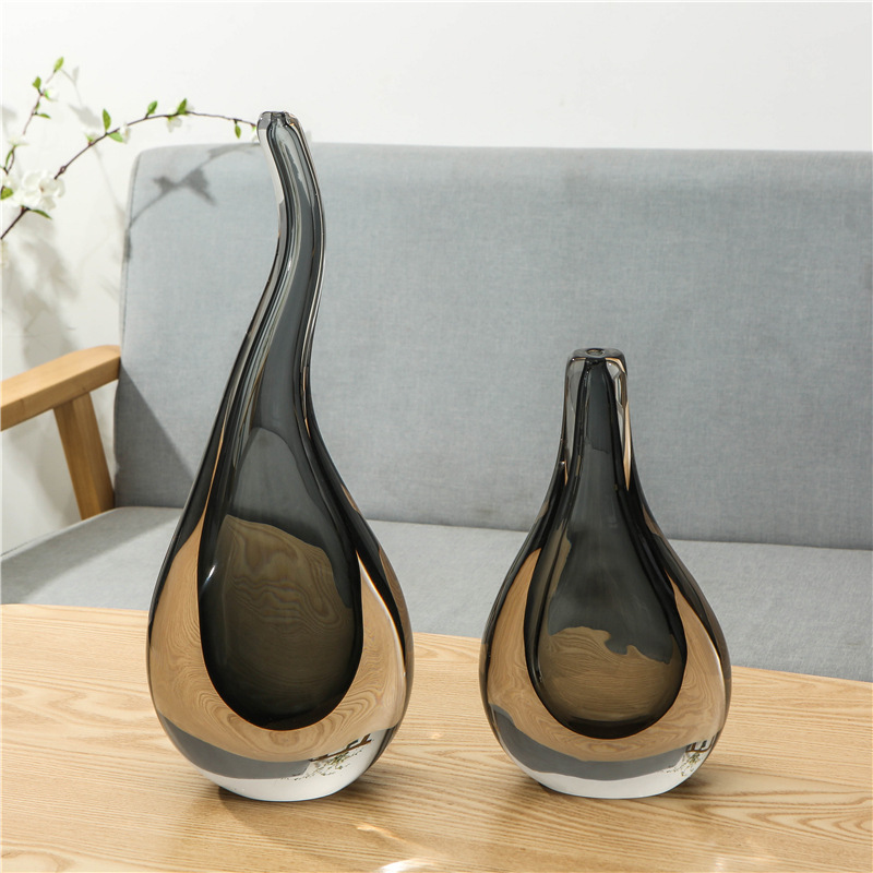不规则现代简约玻璃透明花瓶 异形插花花器新款软装设计装饰摆件