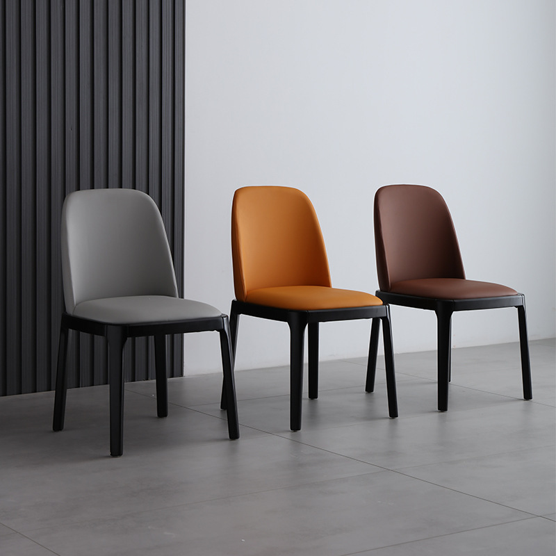 Leather Dining Chair for Home, Ergonomic Back Support Chair, Scandinavian Wood Chair, Simple Modern Vanity Chair, Latex Soft Cushion Ottoman