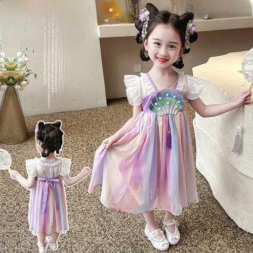 Ladies' Hanfu Children's Dress Summer New Version Ancient Style Fairy Tale Children's Clothing Princess Dress Summer Version Baby Girl Fashion Dress