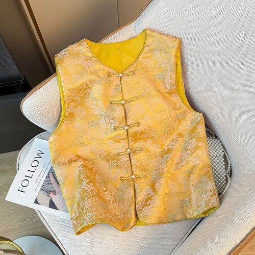 2025 High-End New Chinese Style National Wind Buttoned Lace Sleeveless Vests Women Spring Fashion Loose Tangzhuang Top