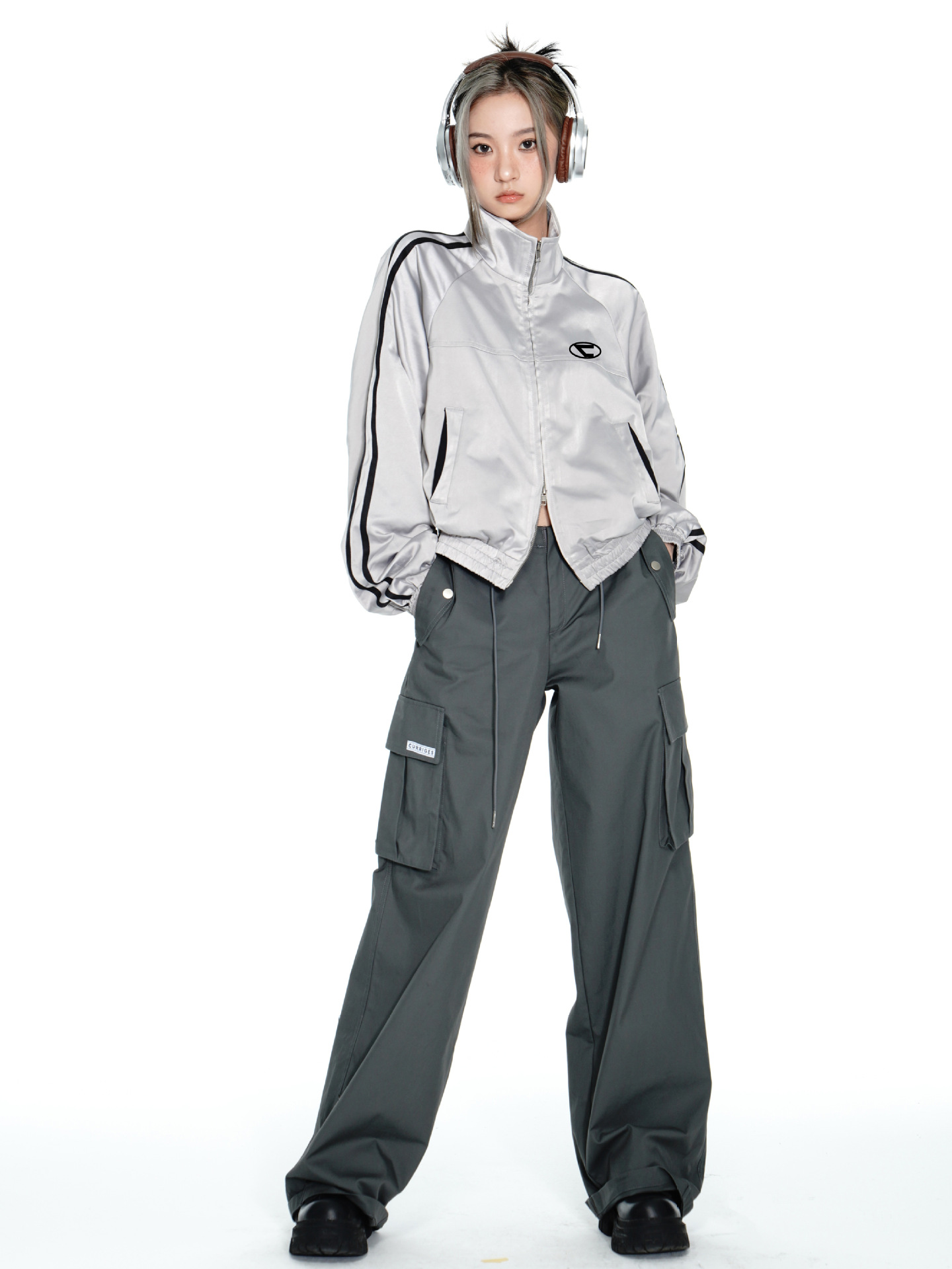 Meninas jaquetas streetwear estética todos os jogos duplo zíper coreano moda topos vintage retalhos casacos feminino harajuku
_voghion.com