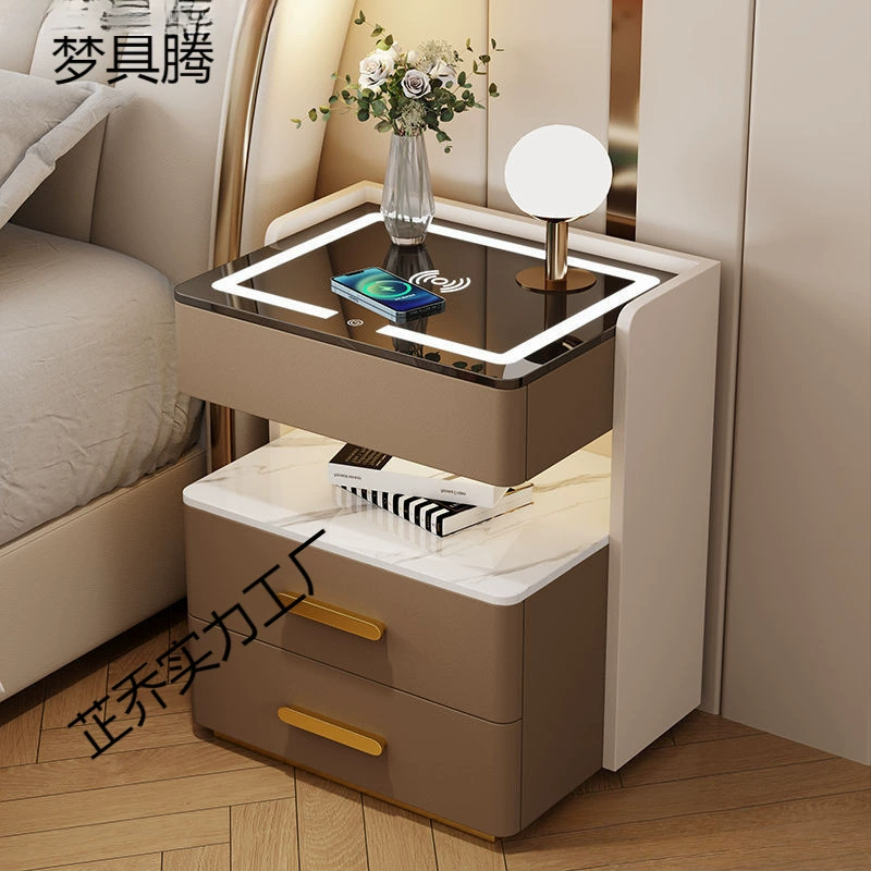 Современный простой умный прикроватный столик, роскошный многофункциональный шкаф из цельного дерева с кошачьими когтями, кожаный шкаф без установки, высококачественный боковой шкаф для спальни