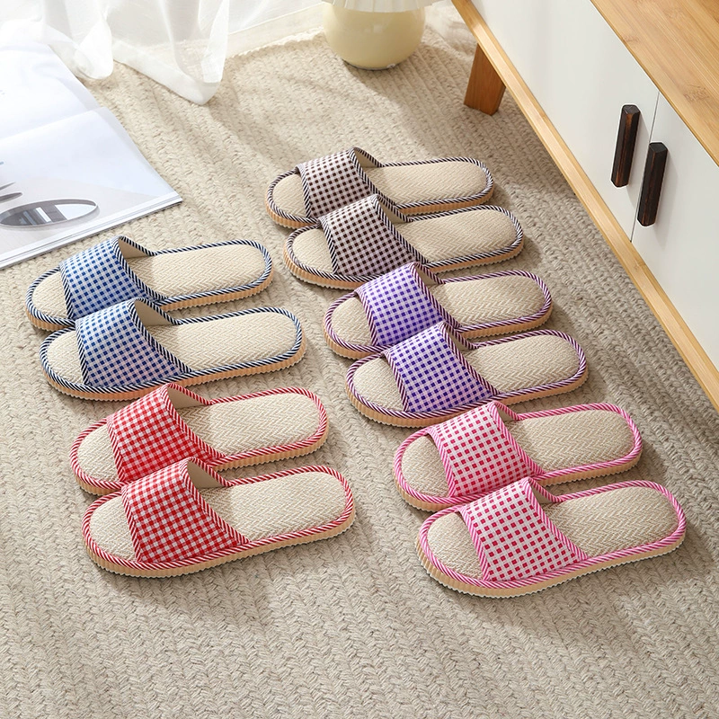 2025 новые льняные четыре сезона комнатные женские льняные тапочки пара мягкого подошвы для дома деревянные полы мужские холодные тапочки оптом