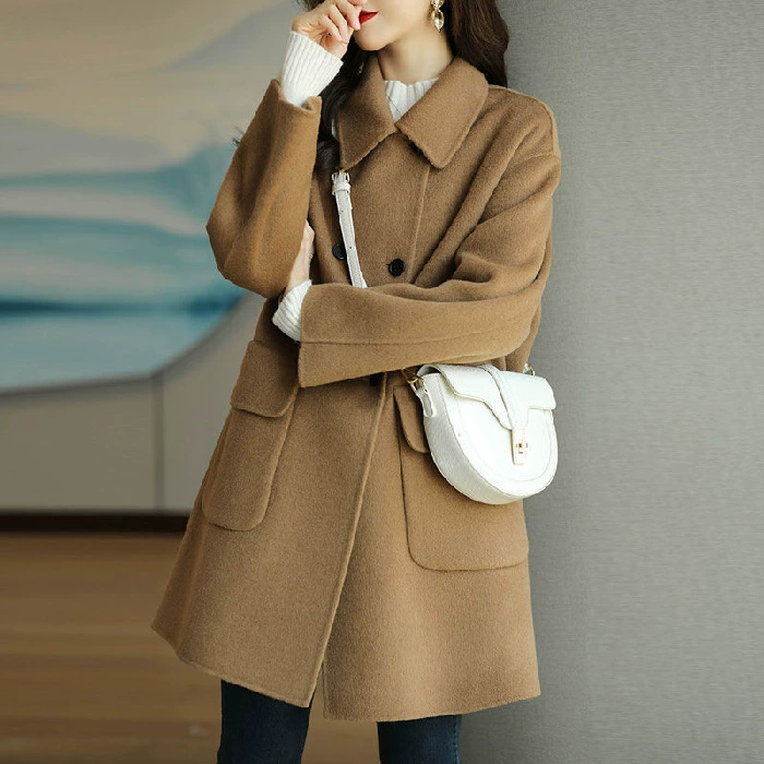 Woolen coat women, demi‑season fitted jacket, Korean style, increased thickness