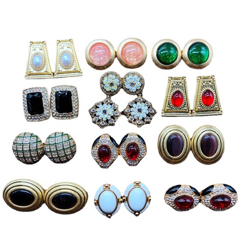 Overseas goods French romantic silver needle earrings electroplated real gold stone gemstone enamel glaze second-hand earrings earrings