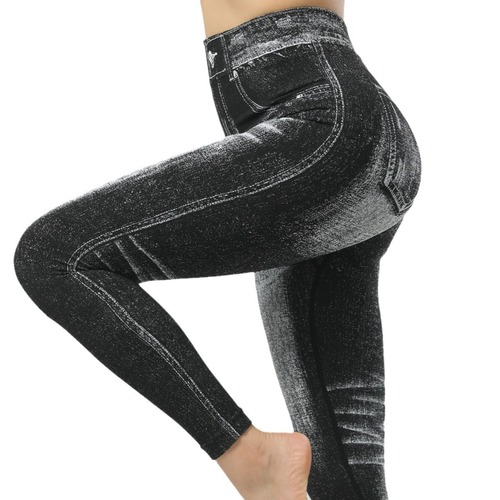 Euro-American Style Denim-Like High-Elastic Fitness Sport Pants, Seamless Back V-Neck Peach Hip Tapered Thigh Slimming Running Yoga Pants for Women