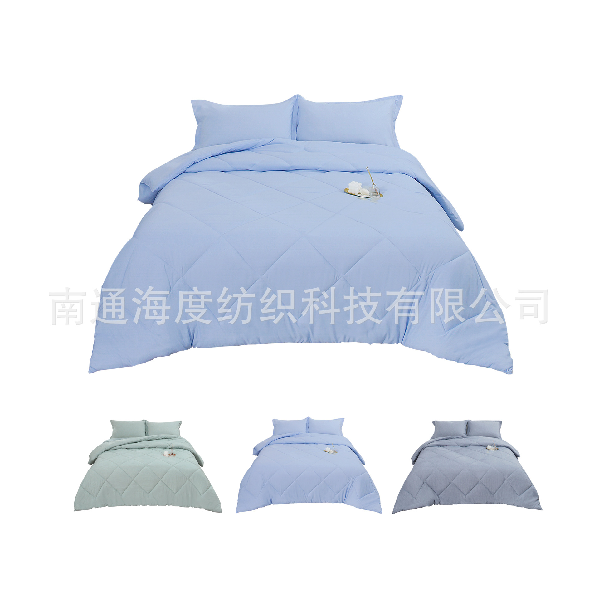 跨境家纺亚马逊三件套阳离子磨毛绗缝胖被套件被芯 枕套 床上用品