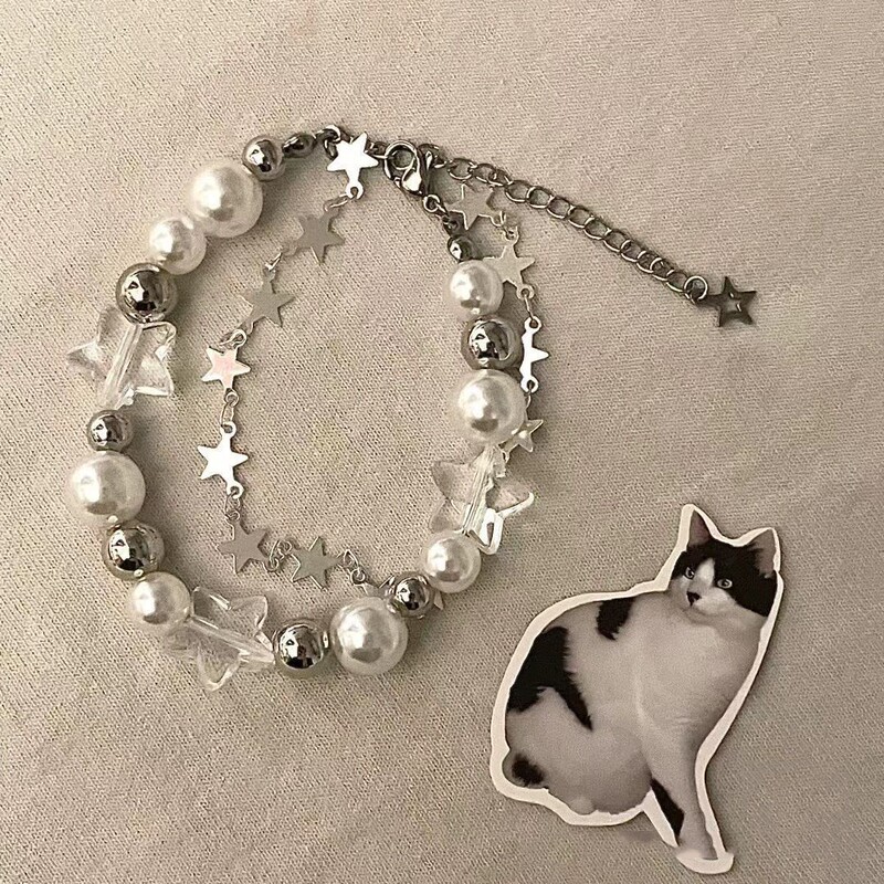 2022 Trendy Beaded Pearl Star Bracelet Niche Ins Design Zircon Inlaid Hand Jewelry Accessories