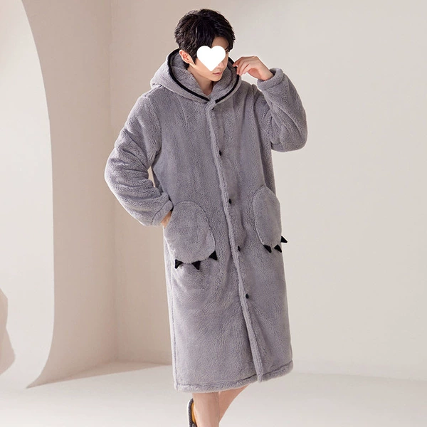 Men's pale gray claws long hairy nightgown