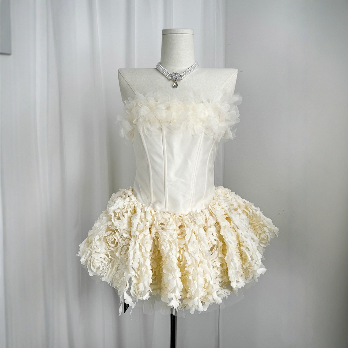 Strapless Birthday Mini Dress Princess Dress 2025 New High-End Light Luxury Niche Dress Adult Ceremony Dress