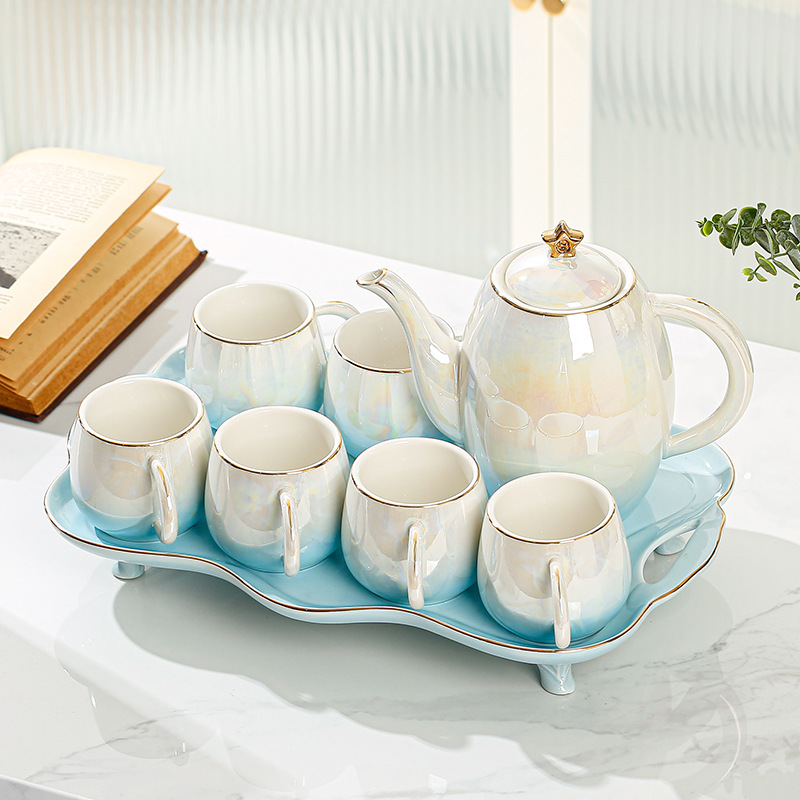 High-looking Nordic water set suit household living room light luxury ceramic hospitality housewarming kettle water cup tea set tea cup cover