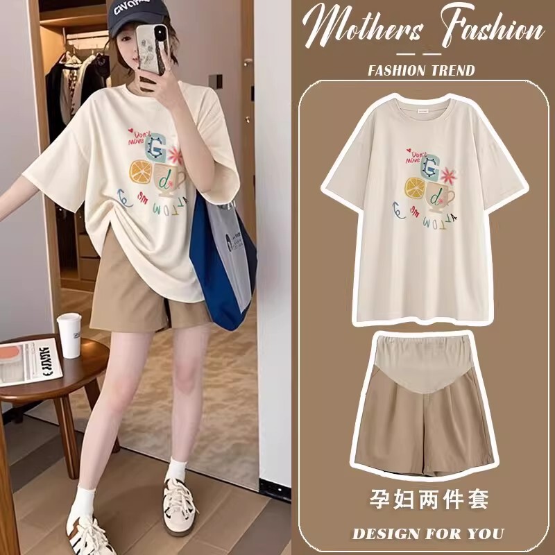 Summer Thin Maternity Wear Outerwear Set, Loose Maternity T-Shirt, Short-Sleeved Top, Maternity Shorts, Casual Plus Size Summer Thin Maternity Wear Outerwear Set, Loose Maternity T-Shirt, Short-Sleeved Top, Maternity Shorts, Casual Plus Size