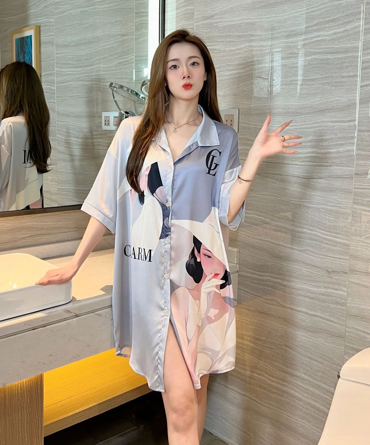 파란색과 흰색 패션 여성 [싱글 잠옷]